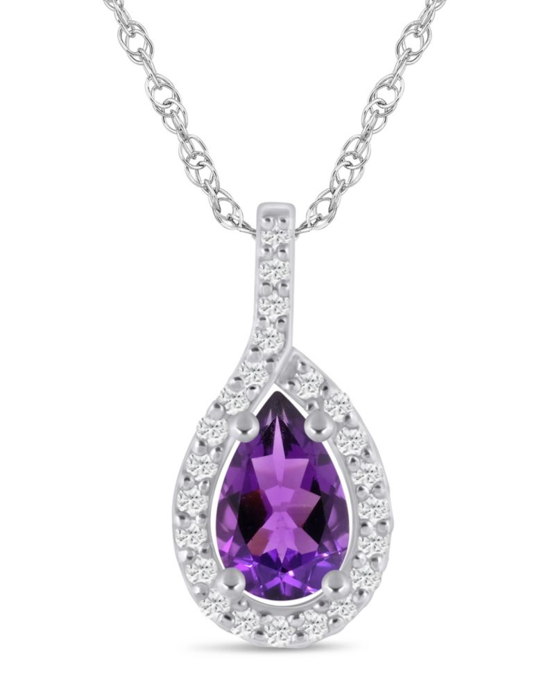 Gemstone and Diamond Halo Pendant Necklace (1/5 ct. t.w.) in 10k White Gold (also in 10k Yellow Gold)