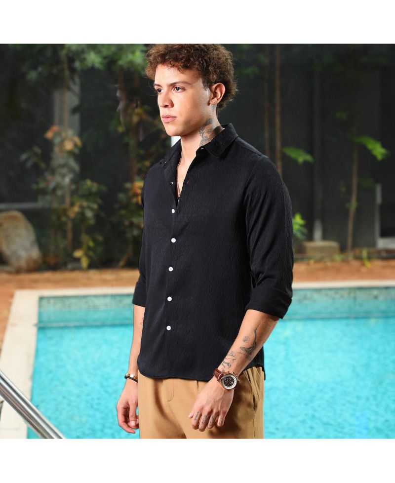 Men's Onyx Black Abstract-Textured Shirt