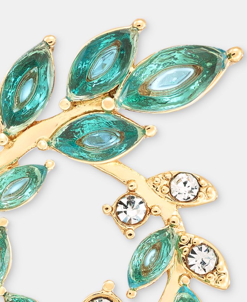 Pav&eacute; & Stone Open Leaf Wreath Drop Earrings