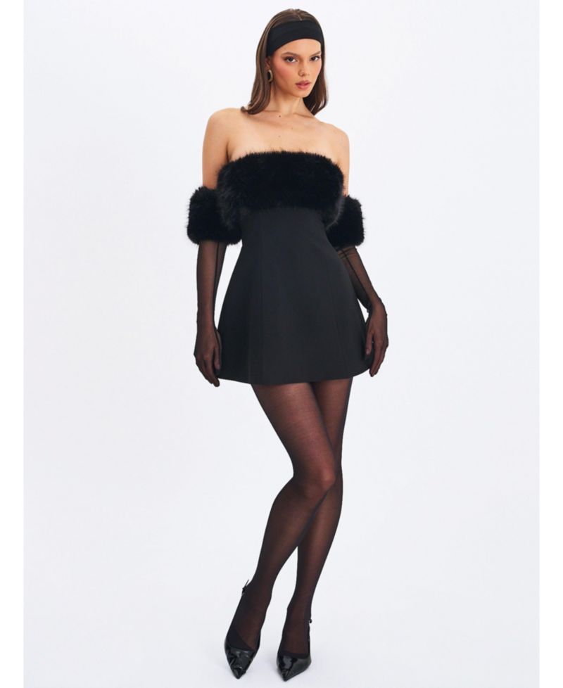 Women's Evelyn Fur-Trimmed Mini A-Line Dress