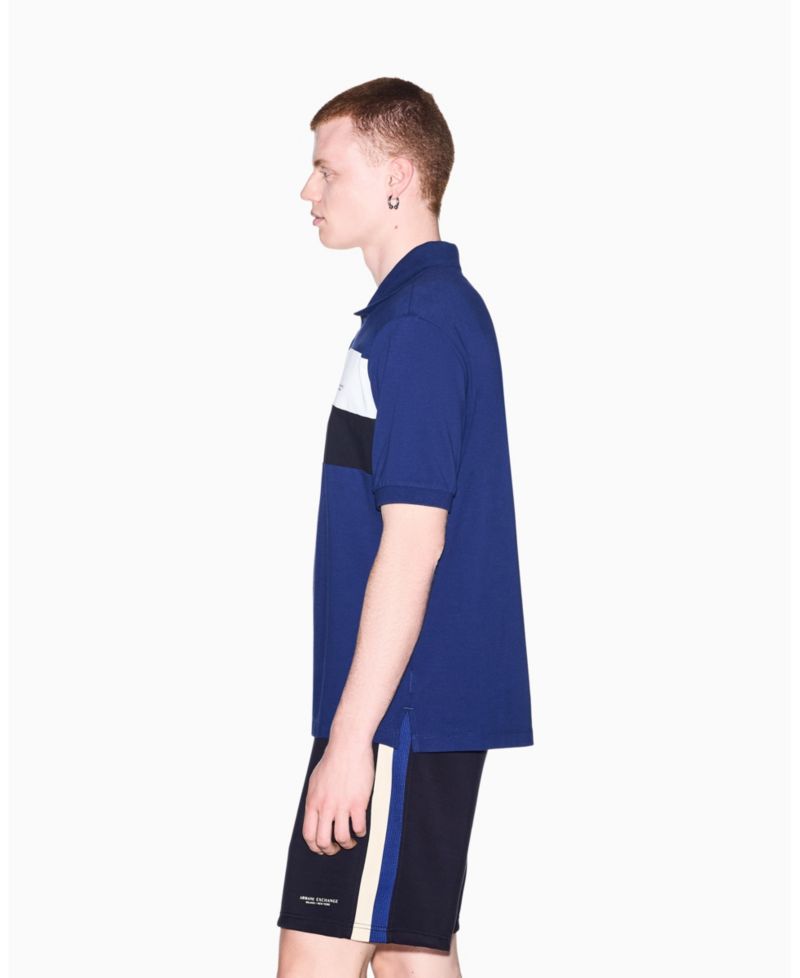 Men's Pique Color Block Polo Shirt