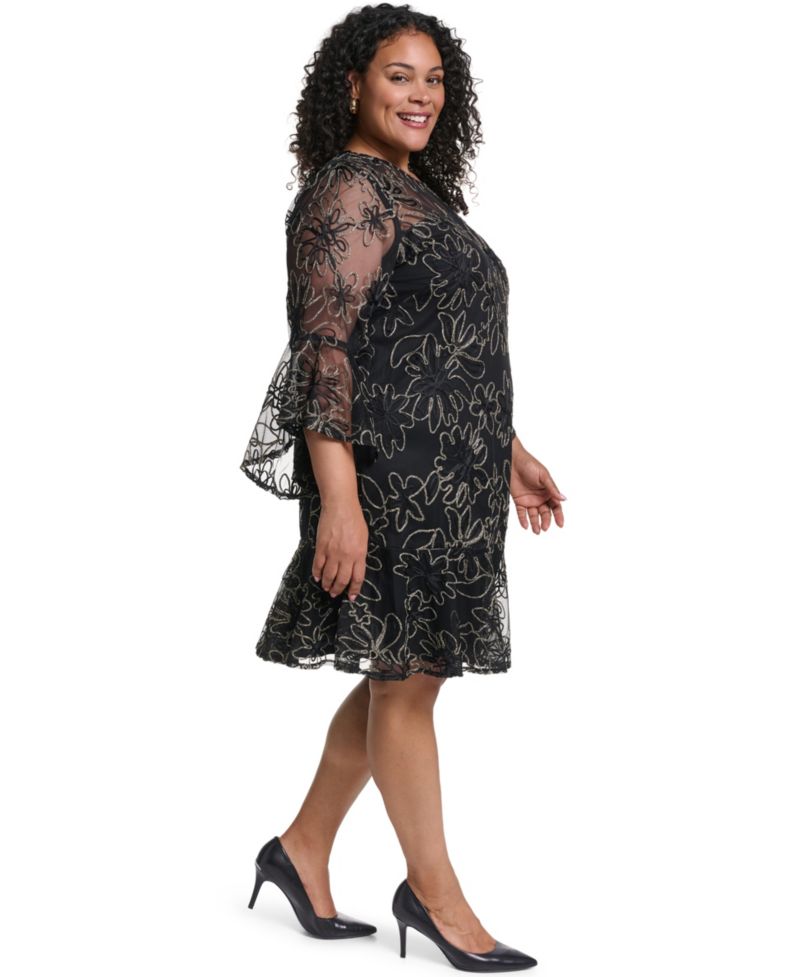 Petite A-Line Bell-Sleeve Floral-Print Dress