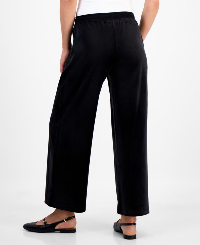 Petite Pull-On Wide-Leg Velour Lounge Pants
