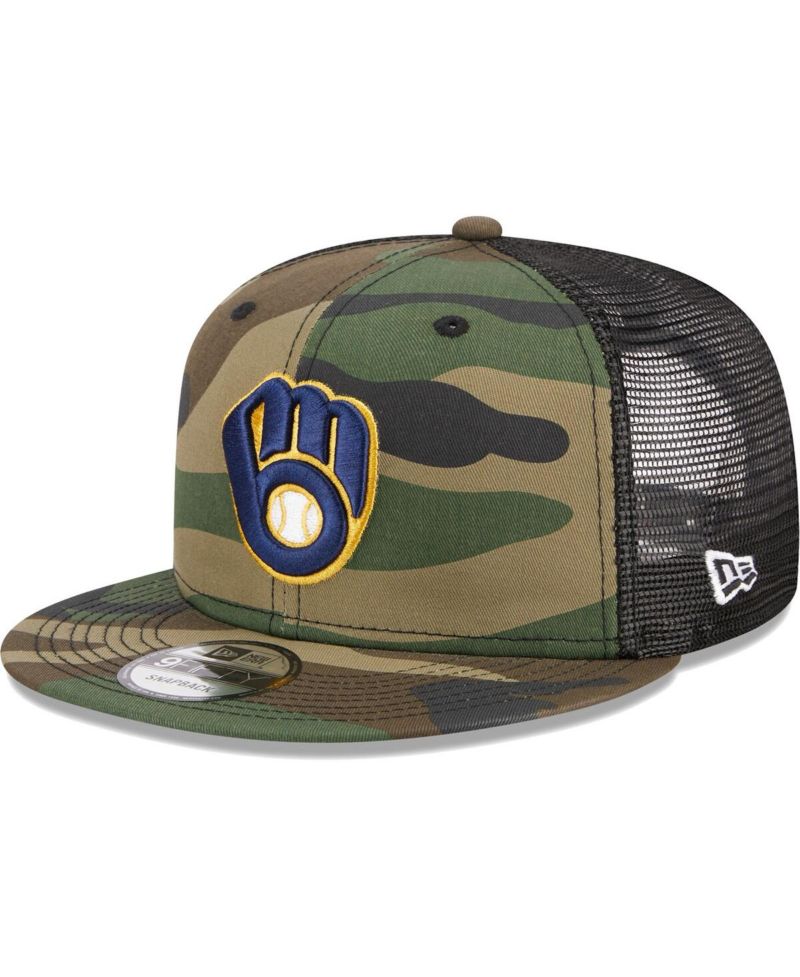 Men's Camo Milwaukee Brewers Woodland Camo Trucker 9FIFTY Snapback Hat