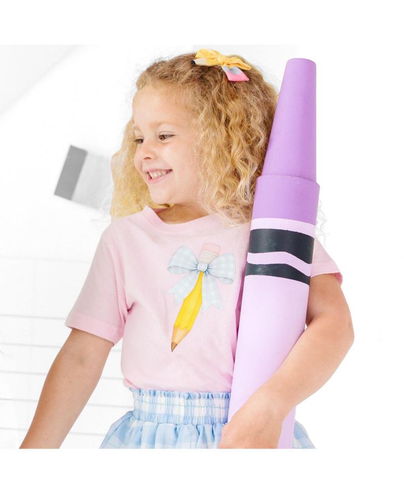 Little and Big Girls School Days Pencil Bow Clip Set