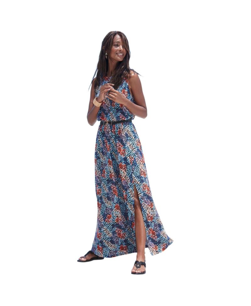 Women's Viscose Printed Side Slit Column Elastic-Waist Maxi Dress