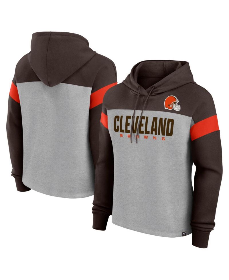 Women's Heather Gray/Brown Cleveland Browns Bold Play Call Pullover Hoodie