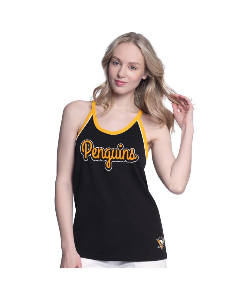 Women's Black Pittsburgh Penguins Curveball Racerback Scoop Neck Slub Tank Top