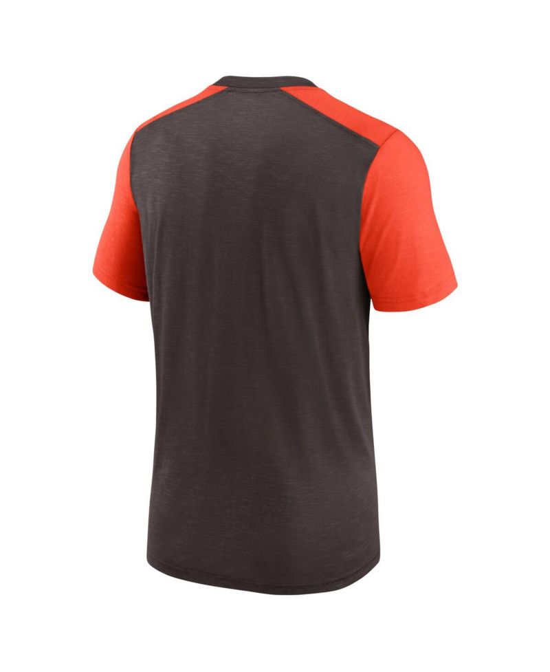 Men's Heathered Brown, Heathered Orange Cleveland Browns Color Block Team Name T-shirt