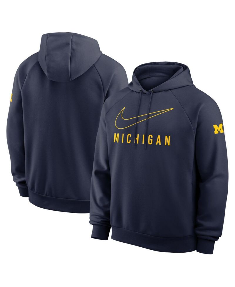 Men's Navy Michigan Wolverines Premium Raglan Performance Pullover Hoodie