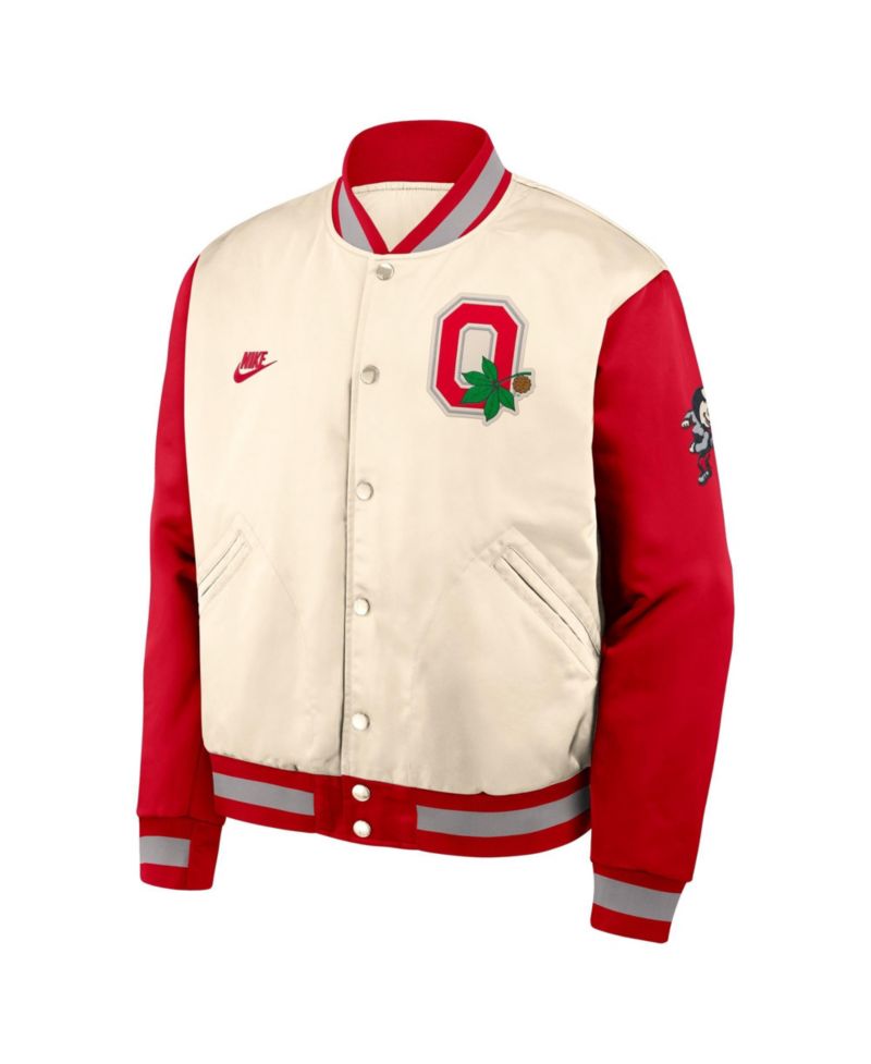 Men's Natural/Scarlet Ohio State Buckeyes Legacy Full-Snap Bomber Jacket