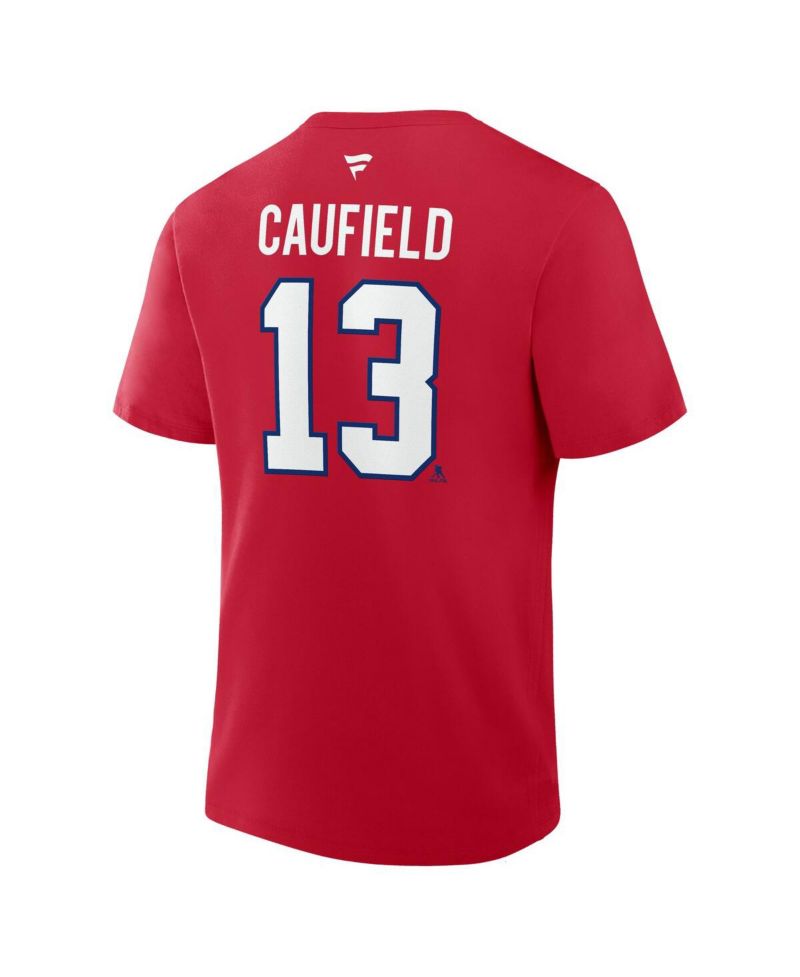 Men's Cole Caufield Red Montreal Canadiens Authentic Stack Name & Number T-Shirt