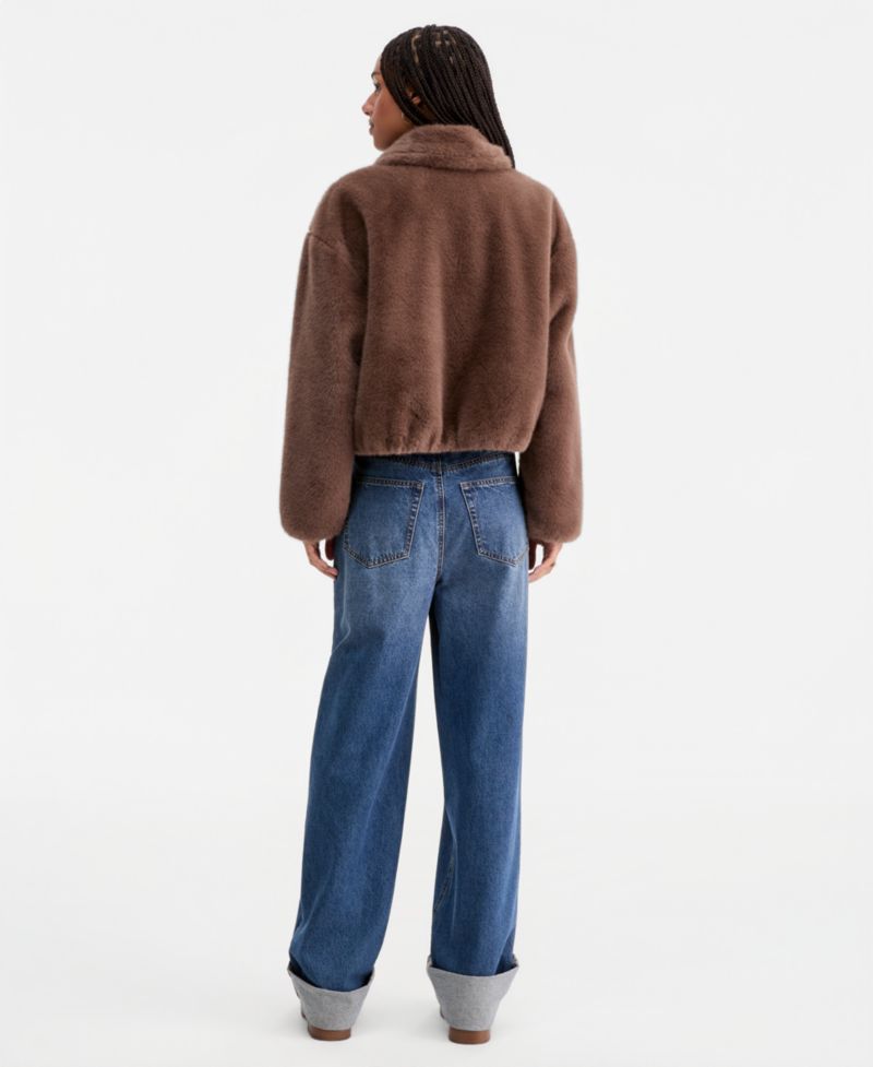 Women's Collared Faux-Fur Bomber Coat