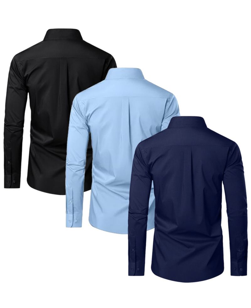 Men's Long Sleeve Classic Dress Shirt- 3 Pack