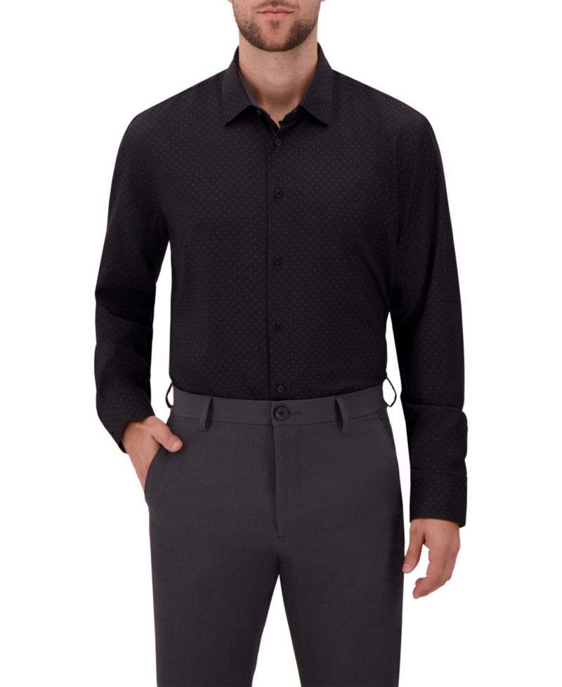 Men's 4-Way Geometric-Print Spread-Collar Woven Dress Shirt