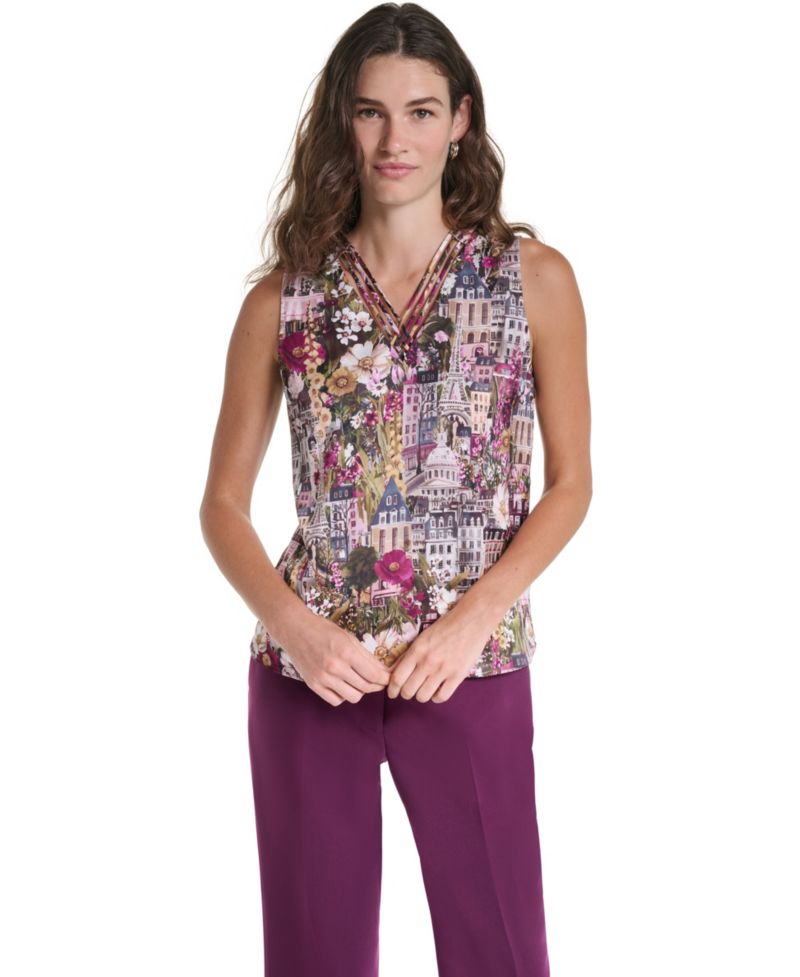 Petite Floral V-Neck Woven Blouse