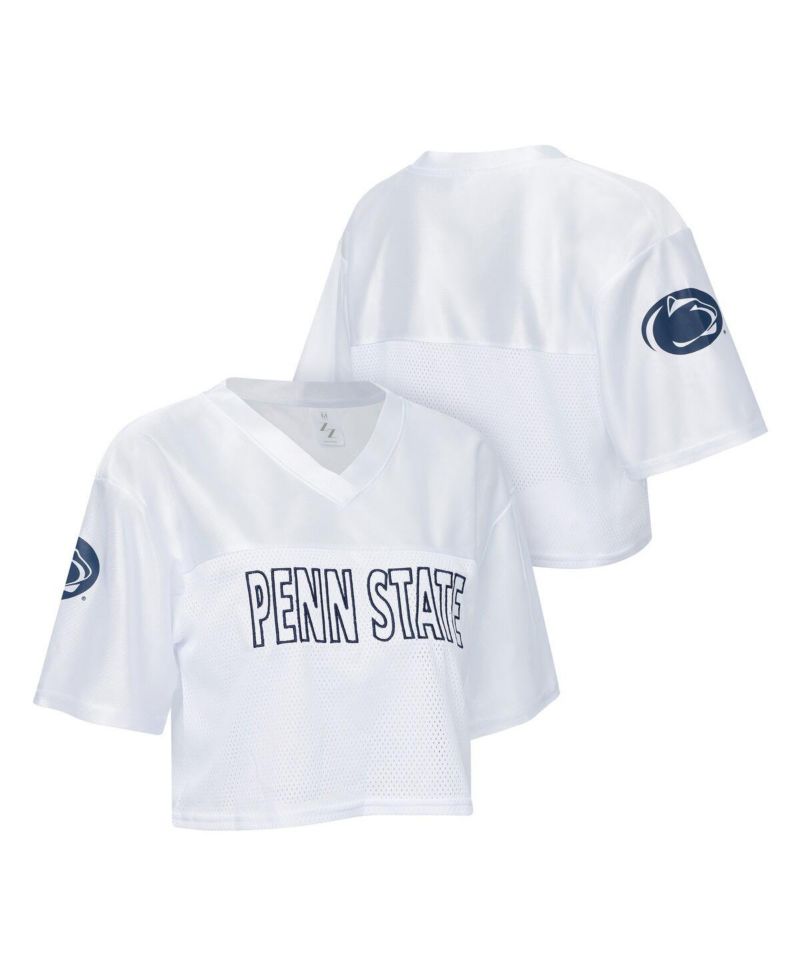 Women's White Penn State Nittany Lions Mesh Cropped V-Neck T-Shirt
