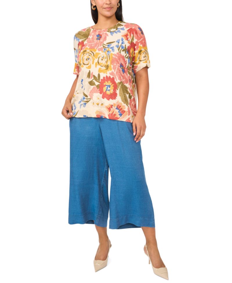 Plus Size Short-Sleeve Crewneck Sweater