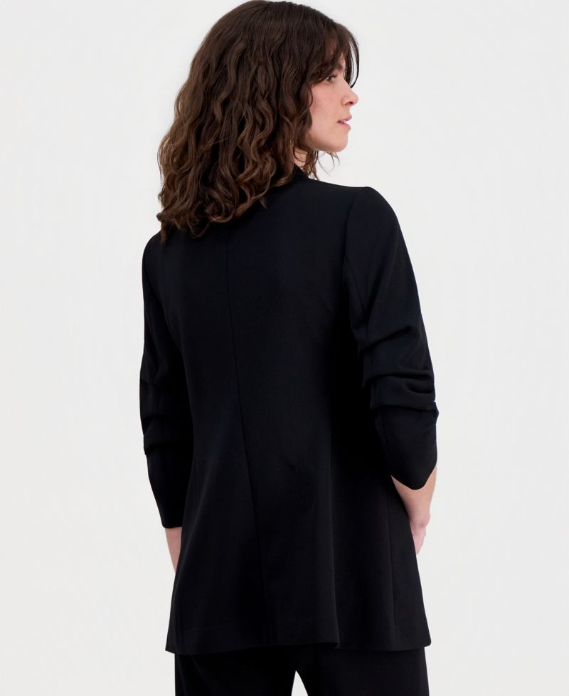 Women's Stretch Crepe Scrunch-Sleeve Open-Front Blazer