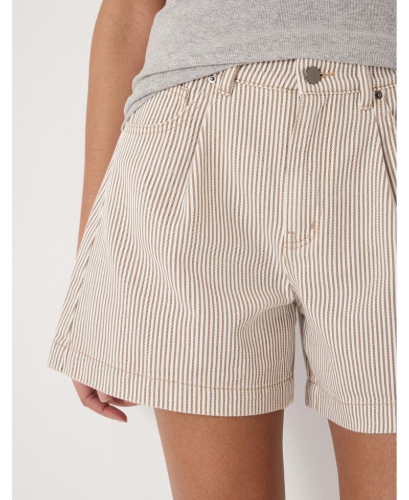 Women's Larissa High-Waisted Stripe Pleated Denim Shorts, 5" Inseam
