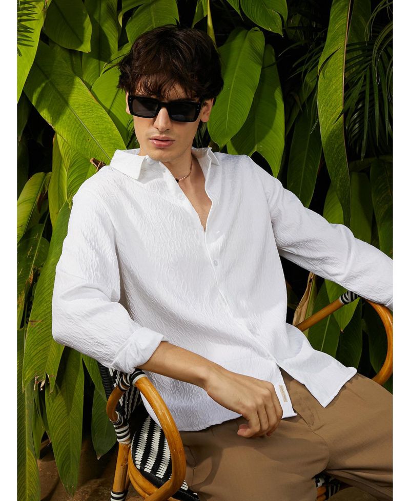 Men's Chalk White Abstract-Textured Shirt