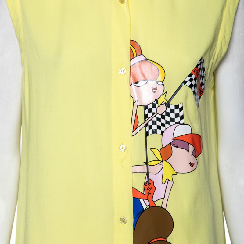 Women's Yellow Printed Sleeveless Shirt