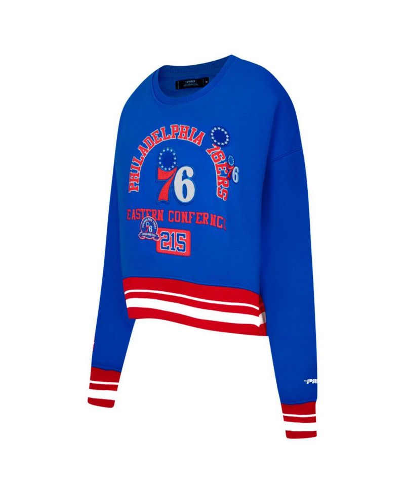 Women's Royal Philadelphia 76ers Area Code Cropped Pullover Sweatshirt