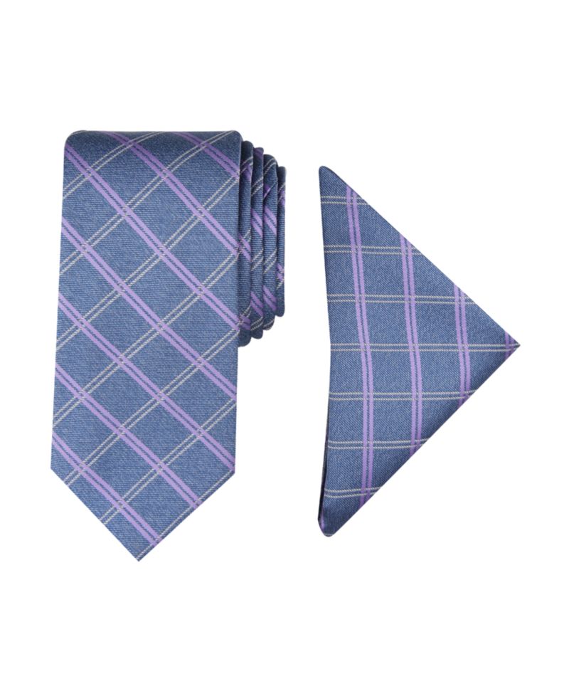 Men Marion Grid Tie & Pocket Square Set