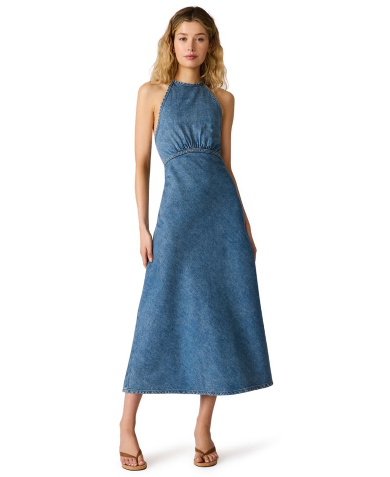 Women's Vilma Denim Halter Neck Sleeveless Midi Dress