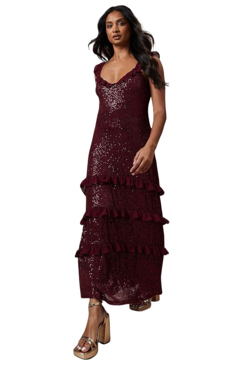 Women's Occasion Sequin Ruffle Midaxi Dress