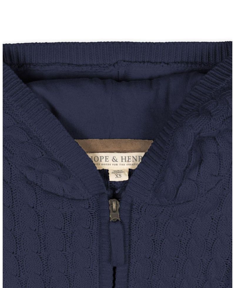 Little Boys (5-7) Organic Full Zip Hooded Sweater with Elbow Patches