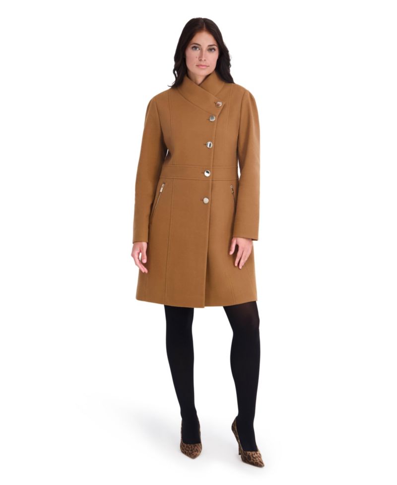 Women's Faux Wool Asymmetrical Stand Collar Pea Coat