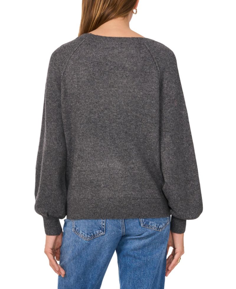 Women's Crew Neck Raglan Puff-Sleeve Sweater
