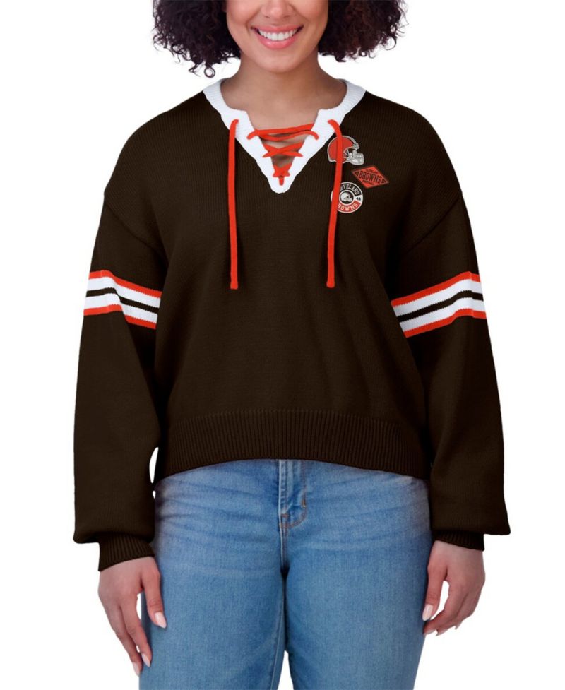 Women's Brown Cleveland Browns Lace-Up Sweater