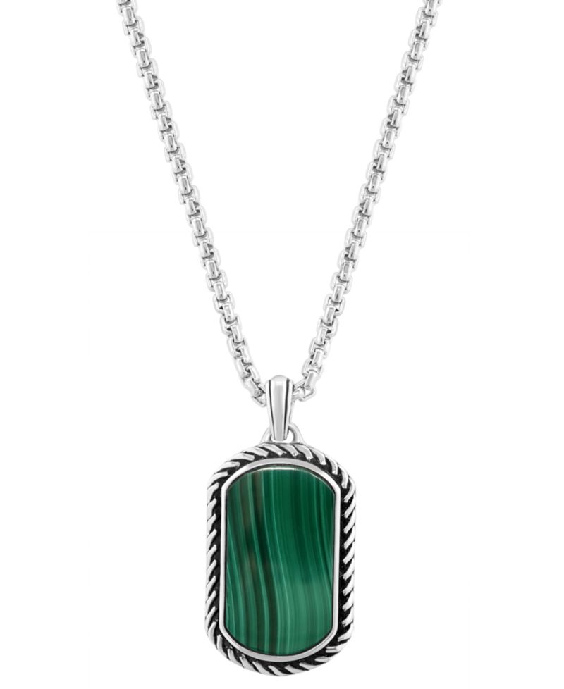 EFFY® Men's Malachite Dog Tag 22" Pendant Necklace in Sterling Silver