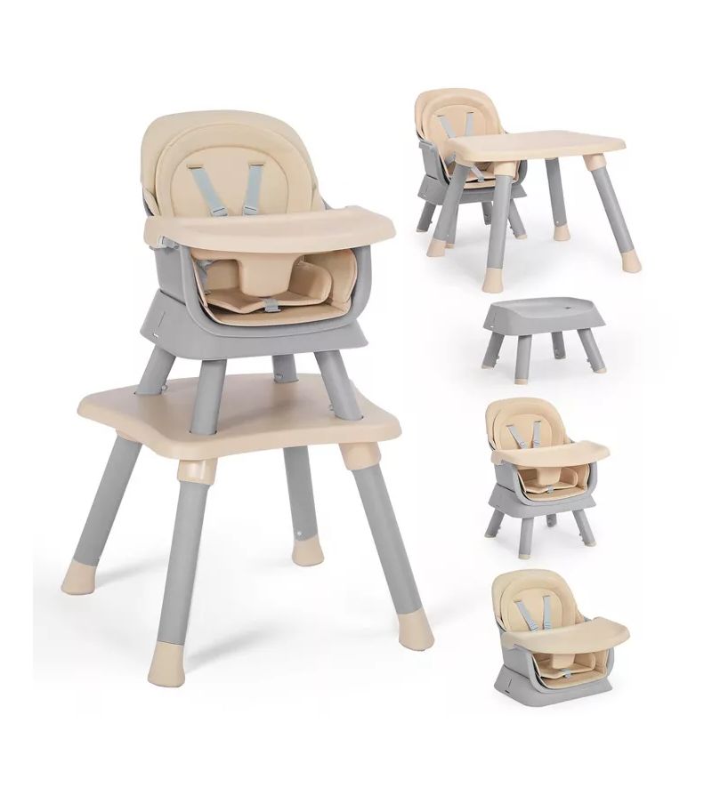 8-in-1 Baby High Chair Converts to Booster Seat and Kids Table Set with Removable Tray