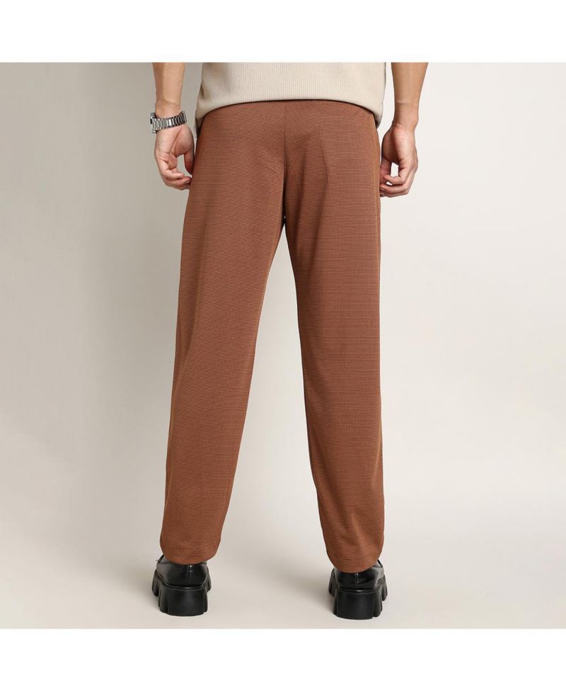 Men's Russet Brown Micro-Check Chino Trousers