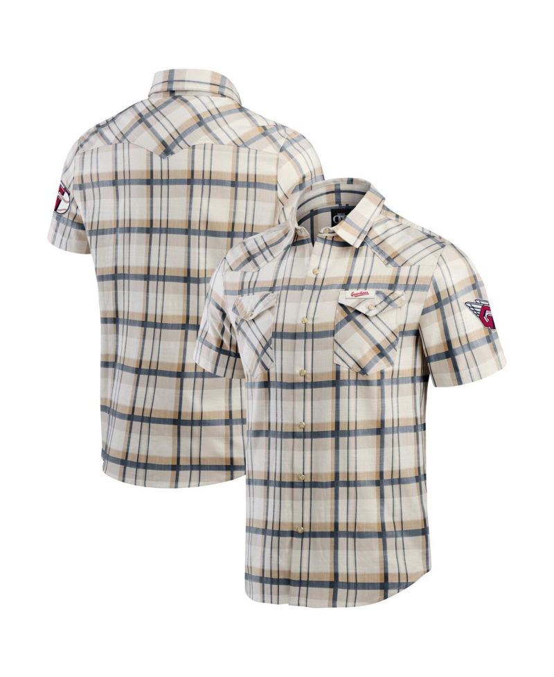 Darius Rucker Collection by Men's Navy Cleveland Guardians Plaid Full-Snap Shirt