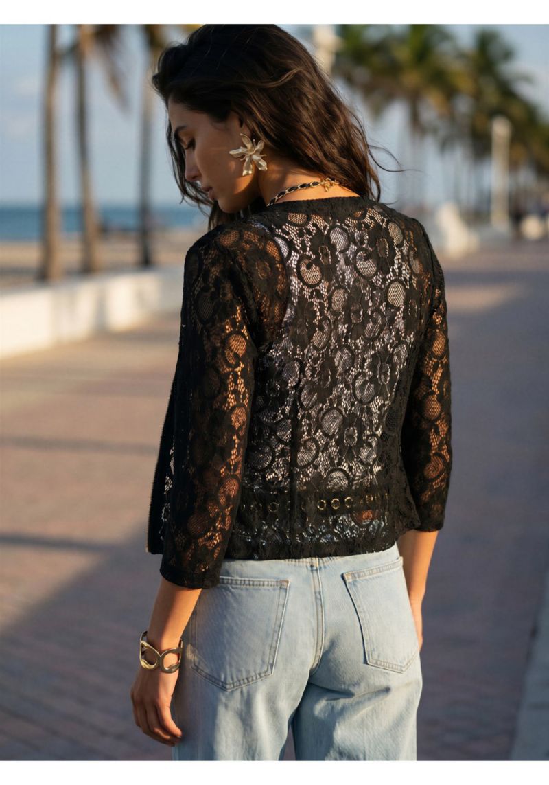 Women's Floral Print Lace Zip Front-Closure Jacket