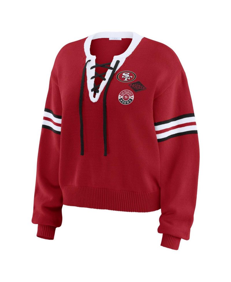 Women's Scarlet San Francisco 49ers Lace-Up Pullover Sweatshirt