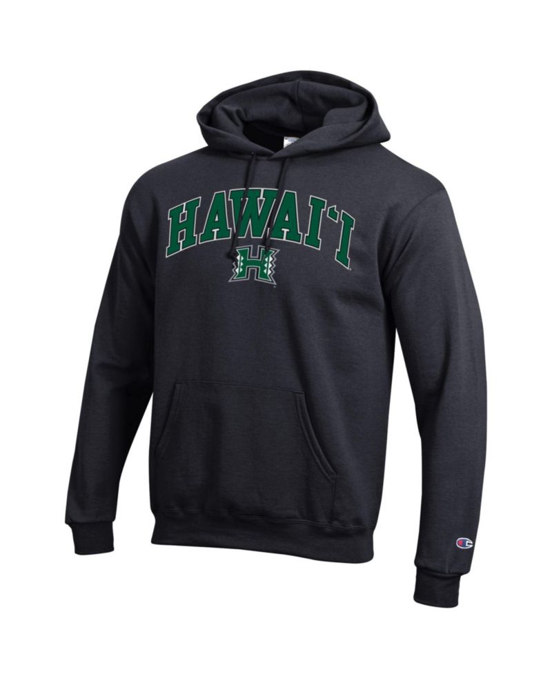 Men's Champion Black Hawaii Rainbow Warriors Arched Logo Fleece Pullover Hoodie