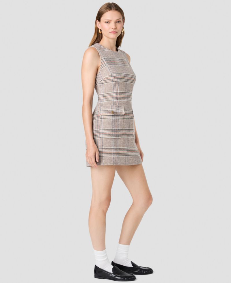 Women's Sutton Plaid Jewel Neck Sleeveless Mini Dress