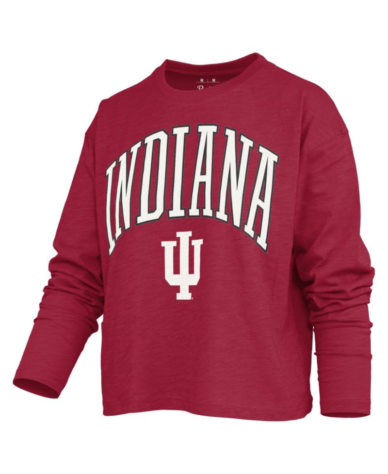 Women's Motley Indiana Hoosiers Burnout Crewneck Long-Sleeve T-Shirt