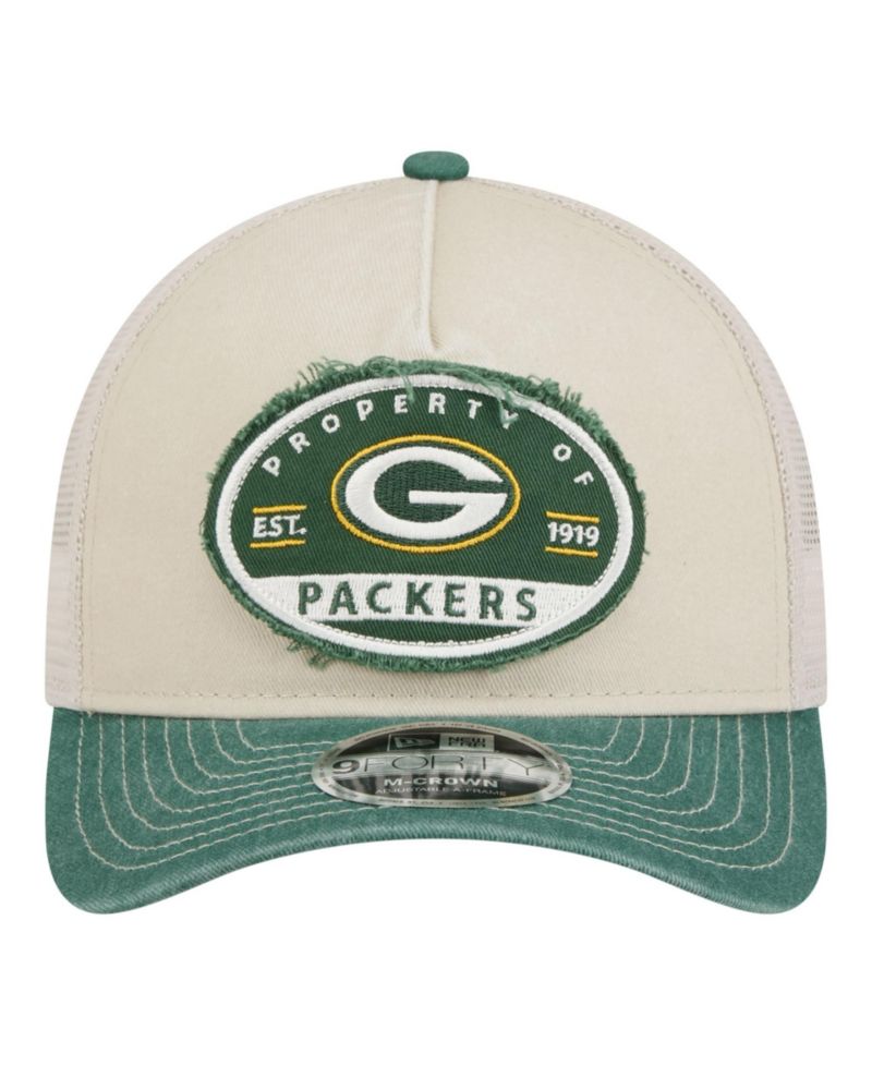 Men's Natural Green Bay Packers Frayed M-Crown A-Frame 9FORTY Adjustable Hat