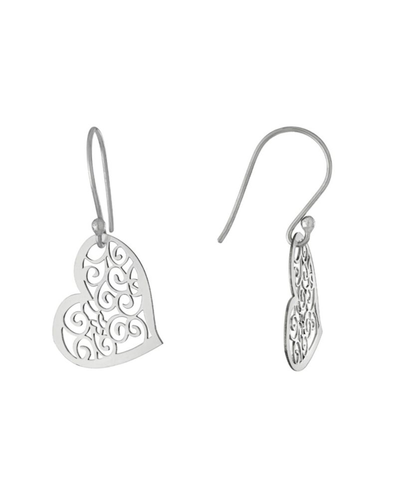 Sterling Silver Laser Cut Scroll Heart Drop Earrings