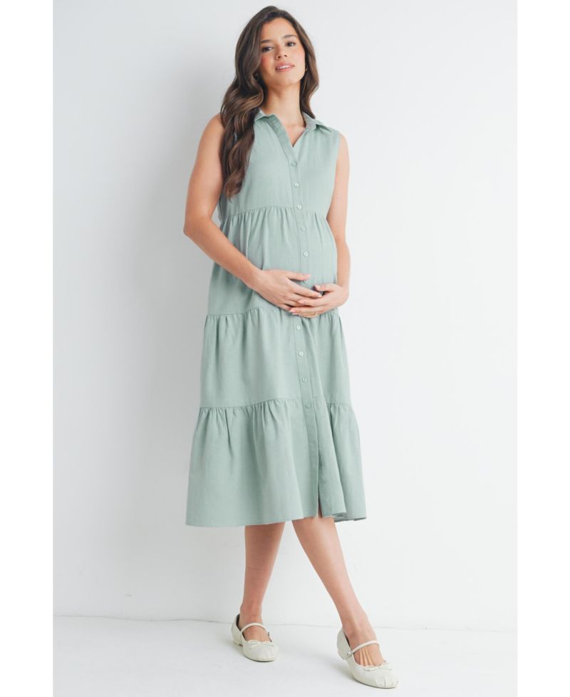 Women's Nursing Button Front Sleeveless Shirt Dress