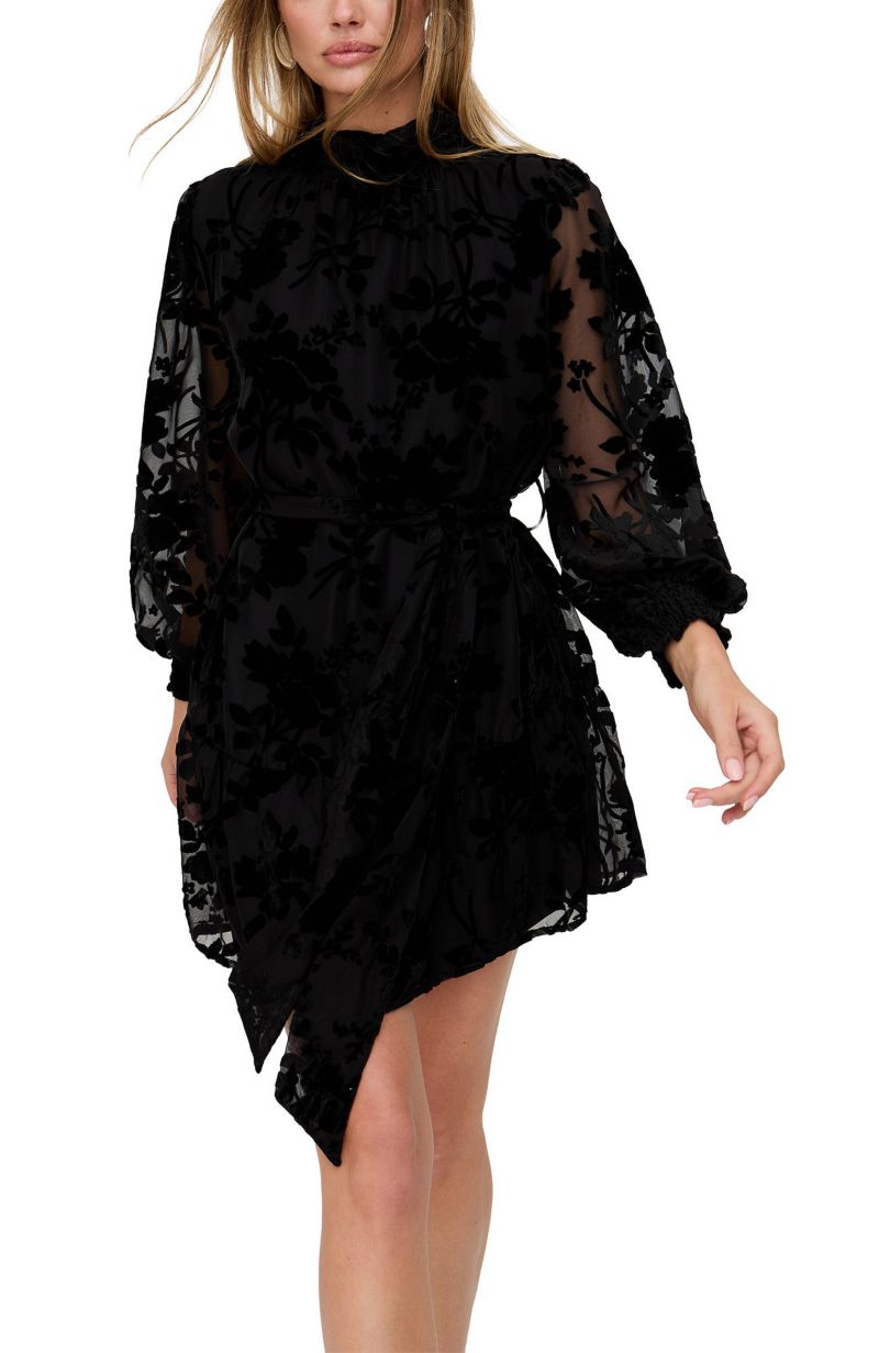 Women's Brezze High Neck Velvet Burnout Mini Dress