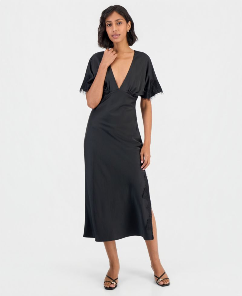 Women's Tallulah Lace-Trim Flutter-Sleeve V-Neck Midi Dress