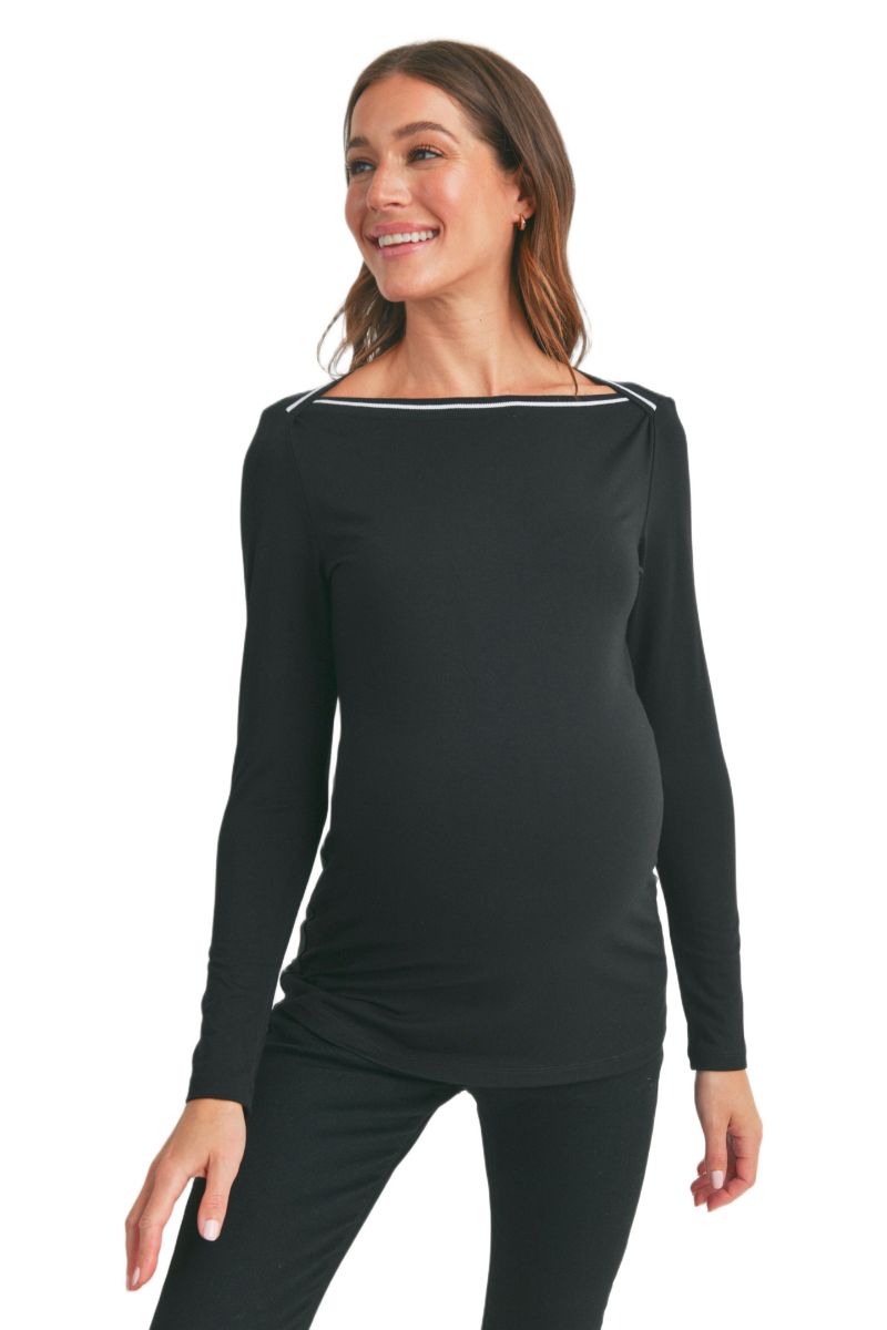 Maternity Fitted Boat Neck Long Sleeve Top