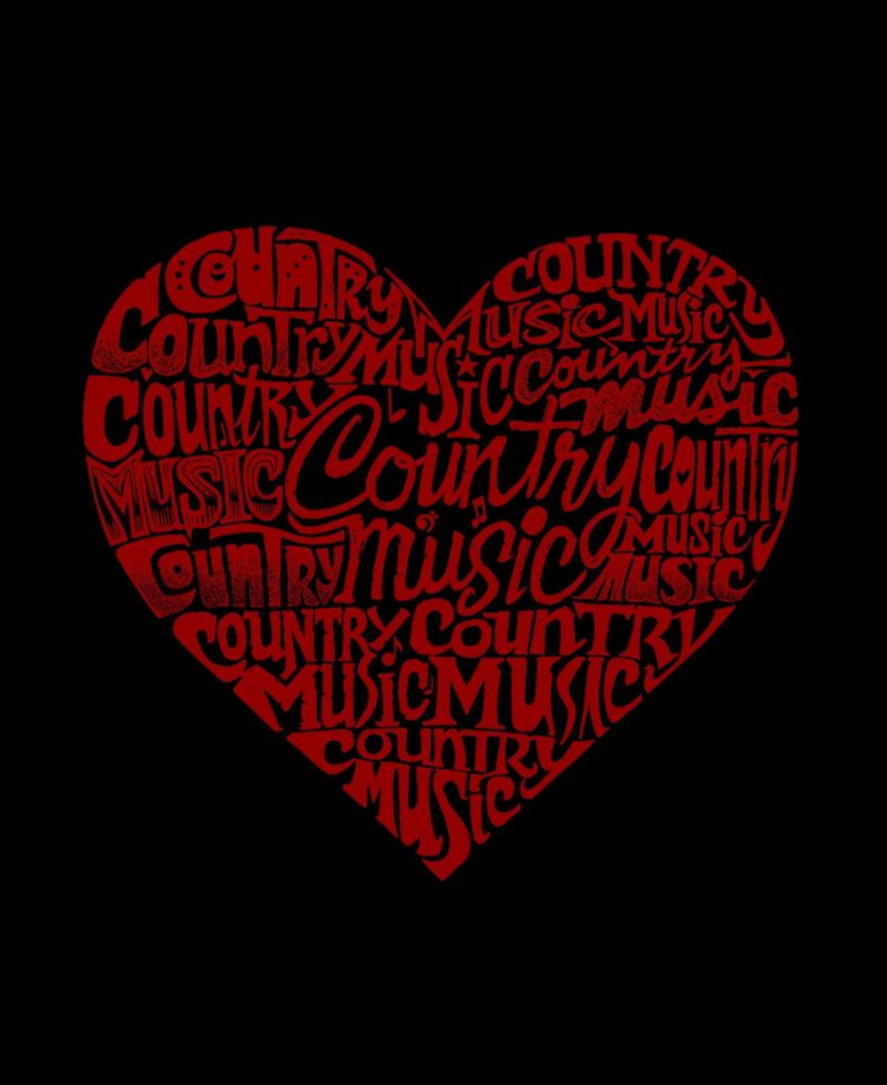 Men's Country Music Heart Word Art Long Sleeve T-shirt